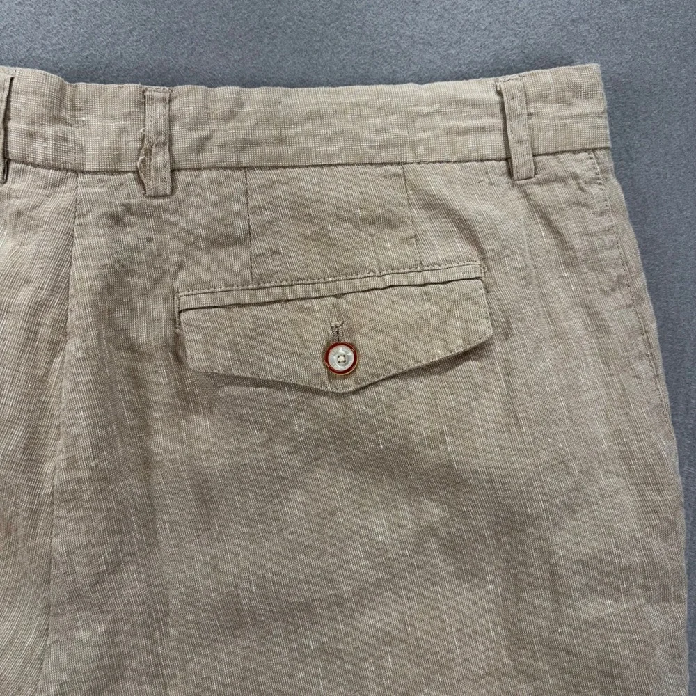 Tasso Elba Linen Pants Mens 36W 30L Beige Flat Front Straight Leg Trousers